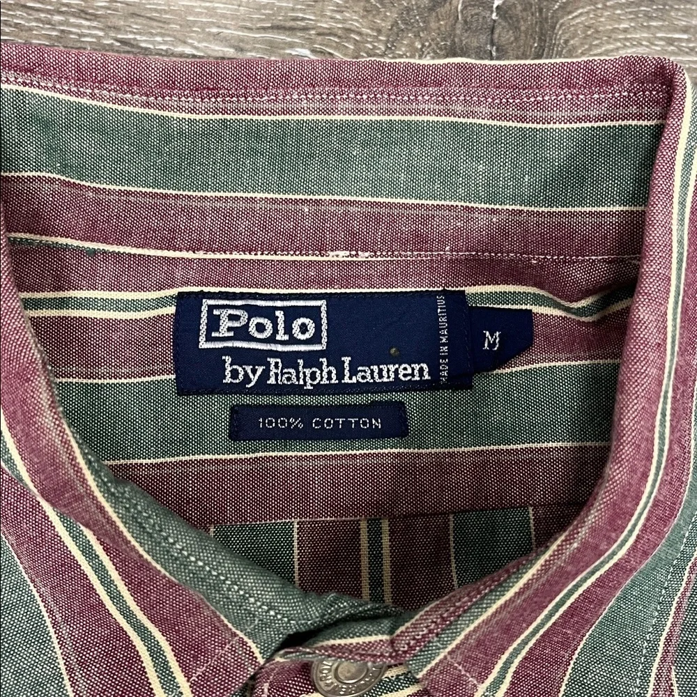 Vintage Polo by Ralph Lauren green and maroon shirt with metal buttons size med